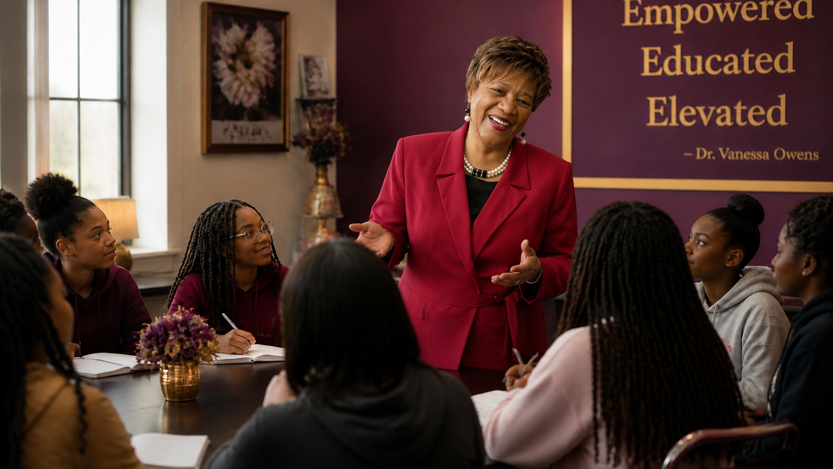 Dr. Vanessa Owens teaching a group of young girls in a live masterclass