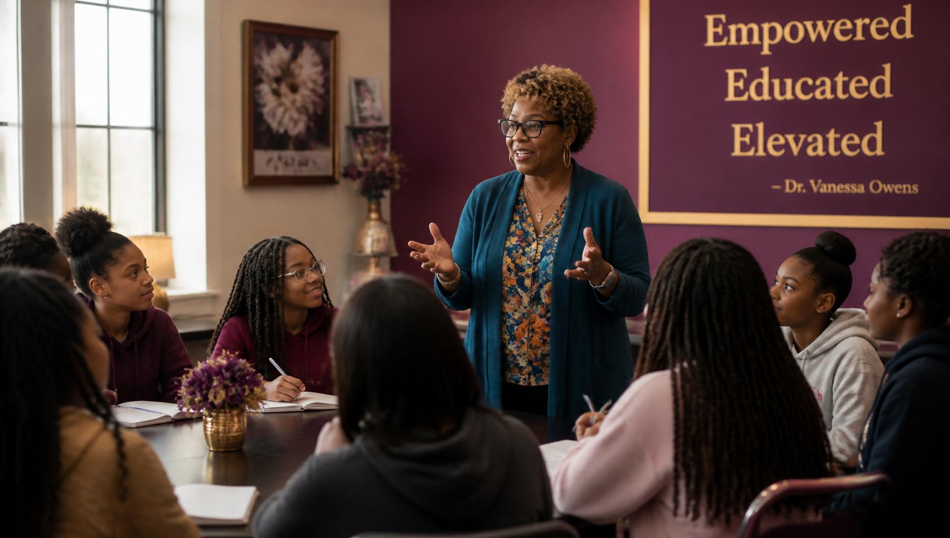 Dr. Vanessa Owens teaching a group of young girls in a live masterclass